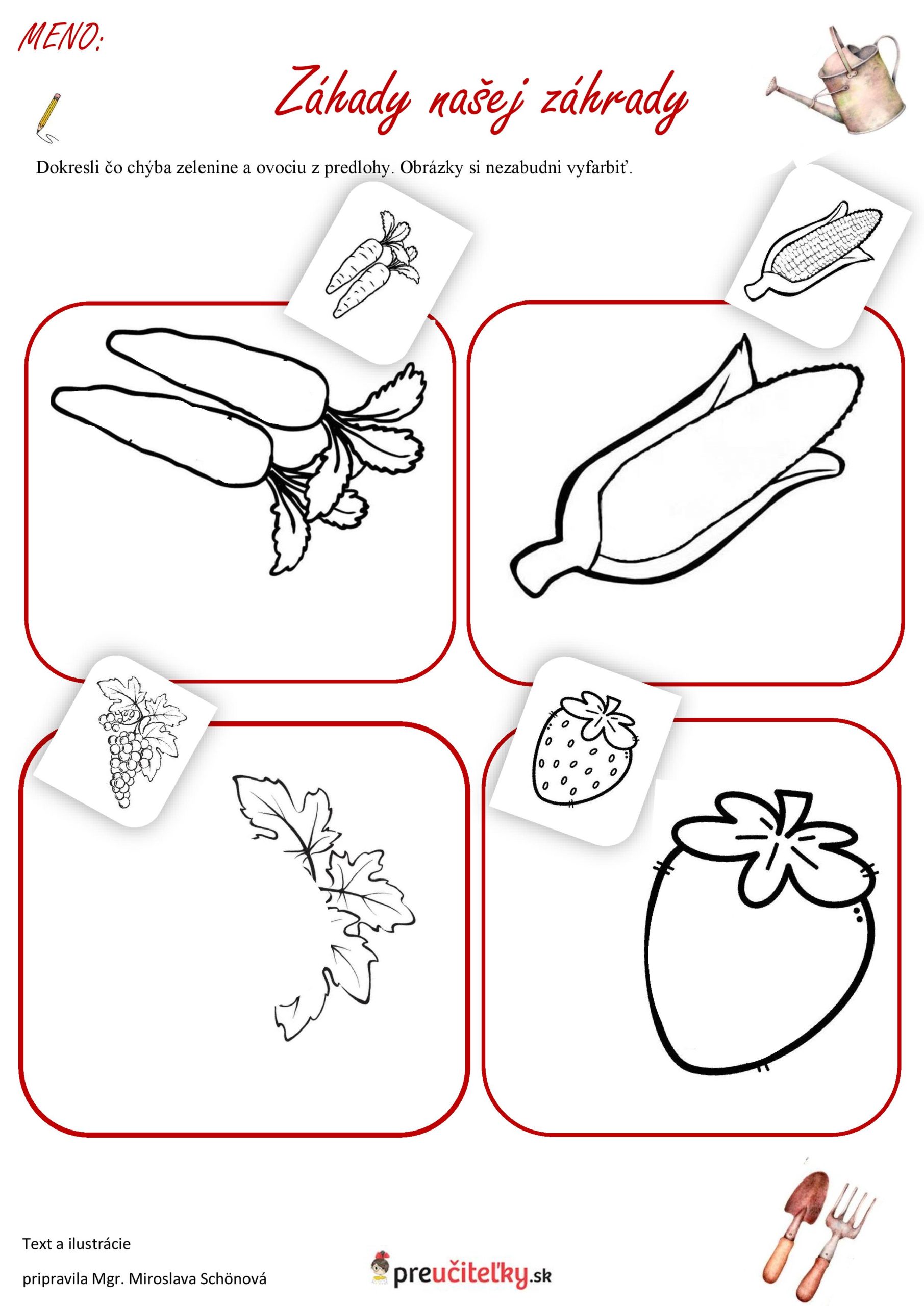Dokresli obrázky ovocie a zelenina preučiteľky sk